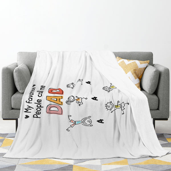 personalized-dad-grandpa-mom-grandma-drawing Thickened flannel blanket (horizontal version)